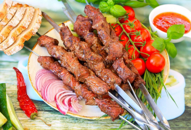 Juicy grilled beef kebab