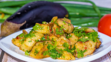 Salad of diced eggplant coriander and garlic