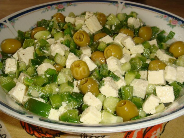 Green Greek salad with feta cheese