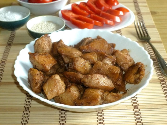 Fried chicken breasts in soy sauce