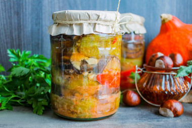 Eggplant snack for winter with bell pepper and garlic