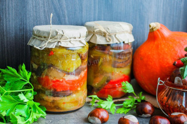 Eggplant snack for winter with bell pepper and garlic