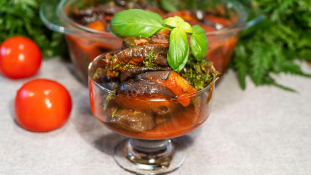 Fried eggplant appetizer in tomato sauce