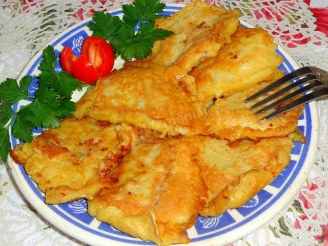 Pollock fried in batter with flour