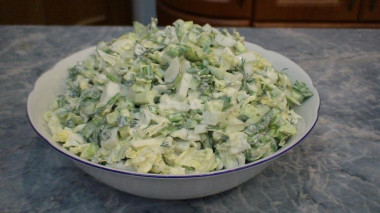 Green cucumber salad with onions