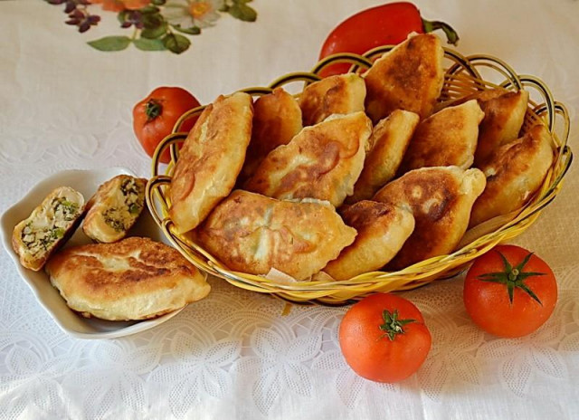 Fried pies with onion and egg on kefir