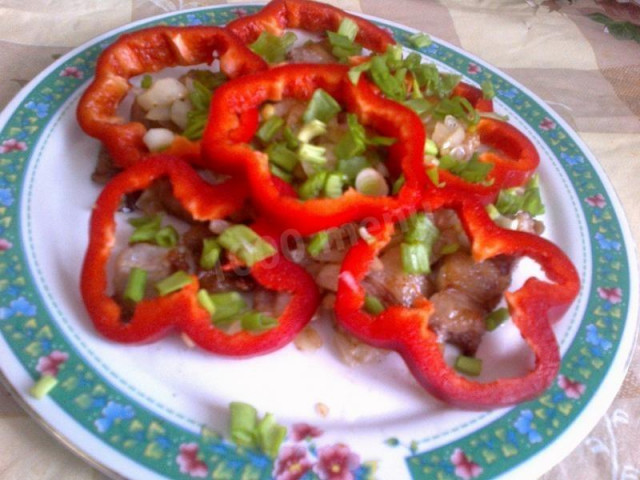 Fried bacon with bell pepper