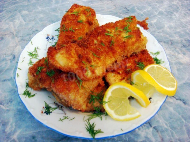 Mullet fish fried in breadcrumbs in Odessa style