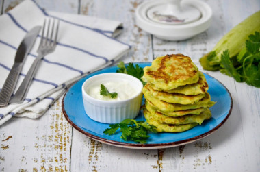 Zucchini fritters from zucchini in a frying pan