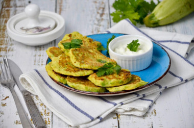 Zucchini fritters from zucchini in a frying pan