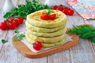 Tortillas with cheese in a pan on kefir