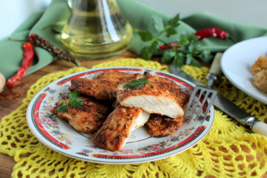 Chicken breast chops in a frying pan