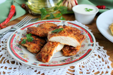 Chicken breast chops in a frying pan