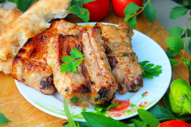Pork ribs on a barbecue grill