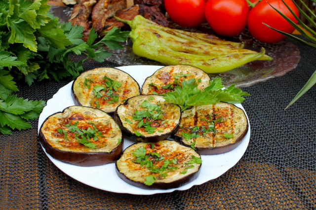 Grilled eggplant on barbecue