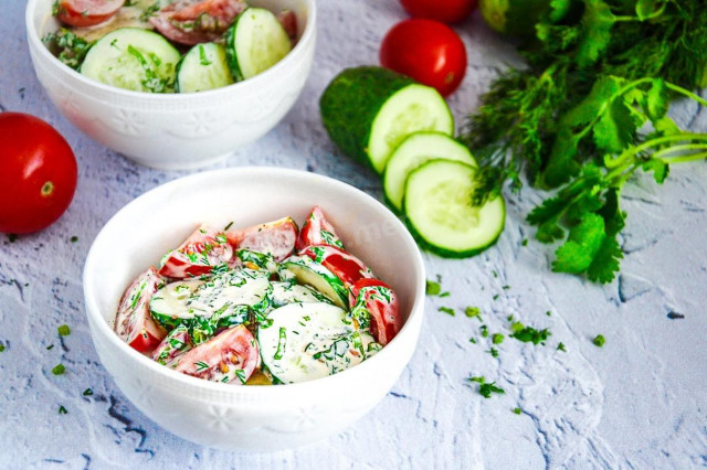 Tomato and cucumber salad with mayonnaise