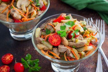 Salad with chicken liver and pickles and carrots