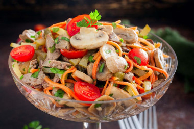 Salad with chicken liver and pickles and carrots