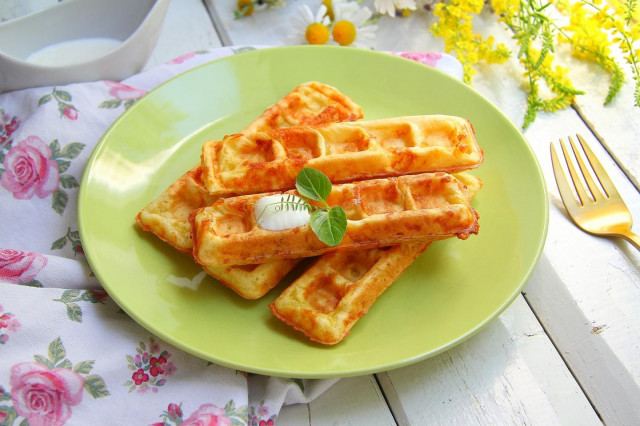 Cheese waffles in a waffle iron