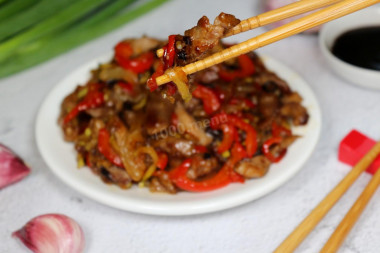 Pork in sweet and sour sauce in Chinese